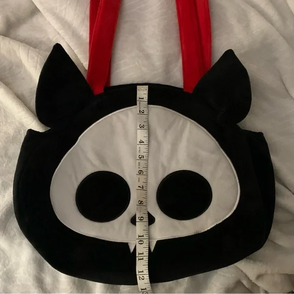 Skelanimal Black Tote Bag with White Skull and Red straps - Picture 4 of 6